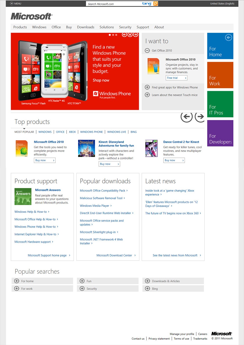 Microsoft.com Home Page December 2011